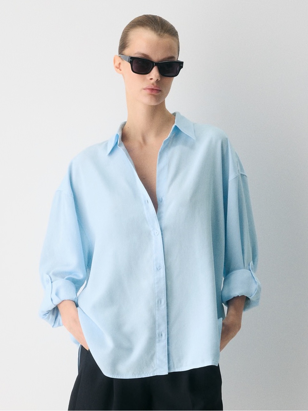 Babaton Pale Blue Oversized Button-Down Shirt